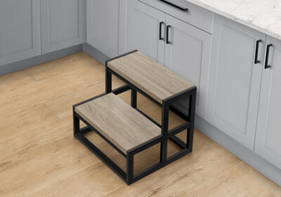 LADDER - 2 STEP STOOL / DARK TAUPE / BLACK METAL