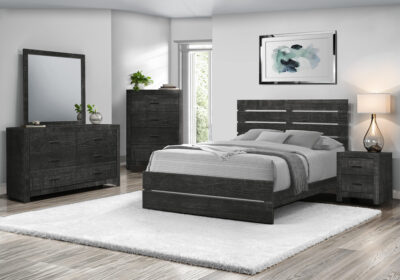 BEDROOM SET - QUEEN SIZE BED / GRAPHITE GREY WOOD FINISH
