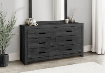 BEDROOM SET - 6 DRAWER DRESSER / GRAPHITE GREY WOOD FINISH