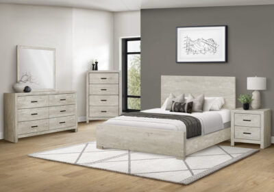 BEDROOM SET - QUEEN SIZE BED / BLEACHED OAK FINISH