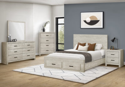 BEDROOM SET - QUEEN SIZE BED / BLEACHED OAK FINISH 2 DRAWERS