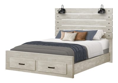 BEDROOM SET - QUEEN SIZE BED / BLEACHED OAK / 2 LIGHTS / USB