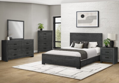 BEDROOM SET - QUEEN SIZE BED / GRAPHITE GREY WOOD FINISH