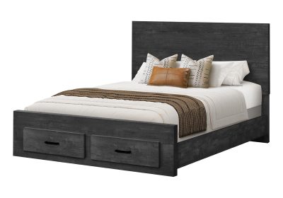 BEDROOM SET - QUEEN SIZE BED / GRAPHITE GREY WOOD 2 DRAWERS