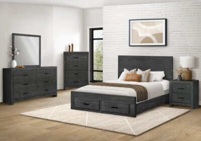 BEDROOM SET - QUEEN SIZE BED / GRAPHITE GREY WOOD 2 DRAWERS