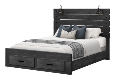BEDROOM SET - QUEEN SIZE BED / GRAPHITE GREY WOOD 2 LIGHTS
