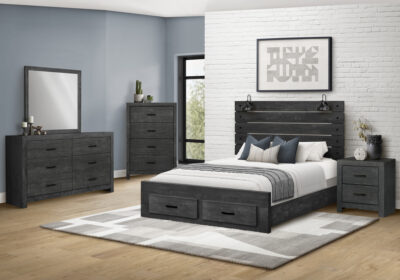 BEDROOM SET - QUEEN SIZE BED / GRAPHITE GREY WOOD 2 LIGHTS