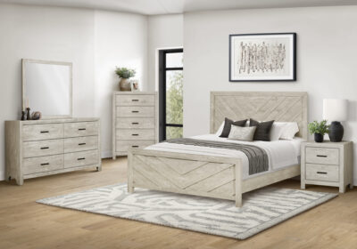 BEDROOM SET - QUEEN SIZE BED / BLEACHED OAK FINISH