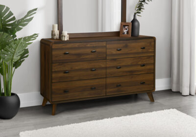 BEDROOM SET - 6 DRAWER DRESSER / WALNUT FINISH