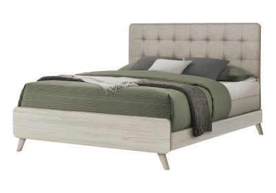 BEDROOM SET - QUEEN SIZE BED / BEIGE FABRIC GREY OAK FINISH