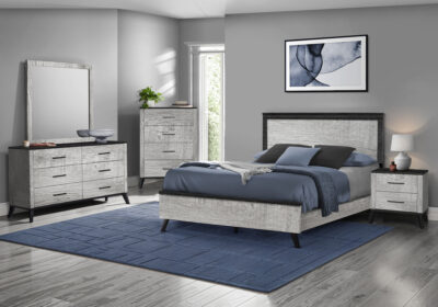 BEDROOM SET - QUEEN SIZE BED / GREY RECLAIMED / GRAPHITE