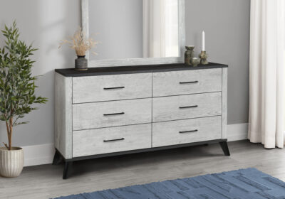 BEDROOM SET - 6 DRAWER DRESSER / GREY RECLAIMED / GRAPHITE
