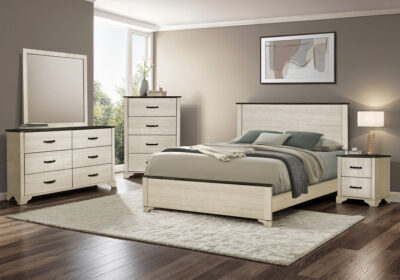 BEDROOM SET - QUEEN SIZE BED / BLEACHED OAK FINISH / OAK TOP