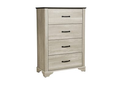 BEDROOM SET - 4 DRAWER CHEST / BLEACHED OAK FINISH / OAK TOP