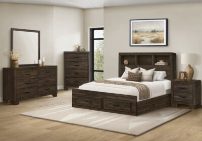 BEDROOM SET - QUEEN SIZE BED / RUSTIC OAK WOOD / 2 DRAWERS