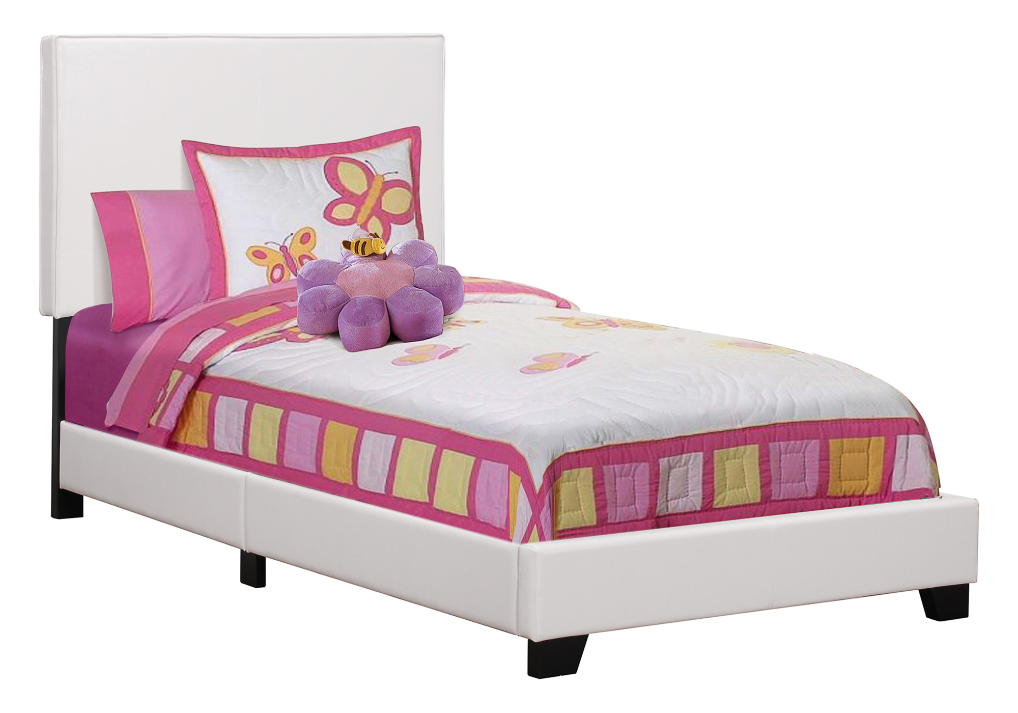 BED - TWIN SIZE / WHITE LEATHER-LOOK - Image 2