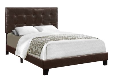 BED - FULL SIZE / DARK BROWN LEATHER-LOOK