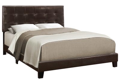 BED - QUEEN SIZE / DARK BROWN LEATHER-LOOK