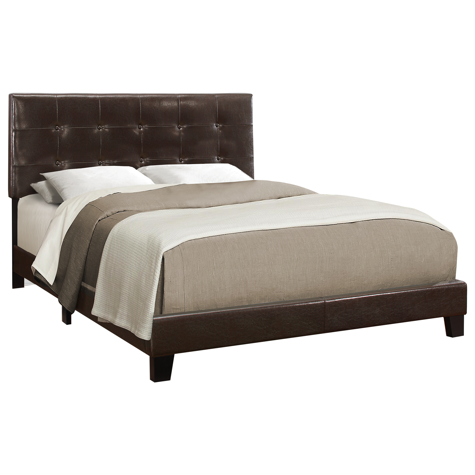 BED - QUEEN SIZE / DARK BROWN LEATHER-LOOK - Image 2