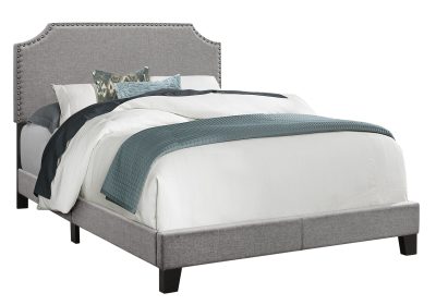 BED - FULL SIZE / GREY LINEN WITH CHROME TRIM