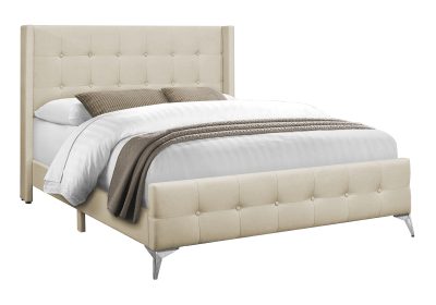 BED - QUEEN SIZE / BEIGE LINEN WITH CHROME METAL LEGS