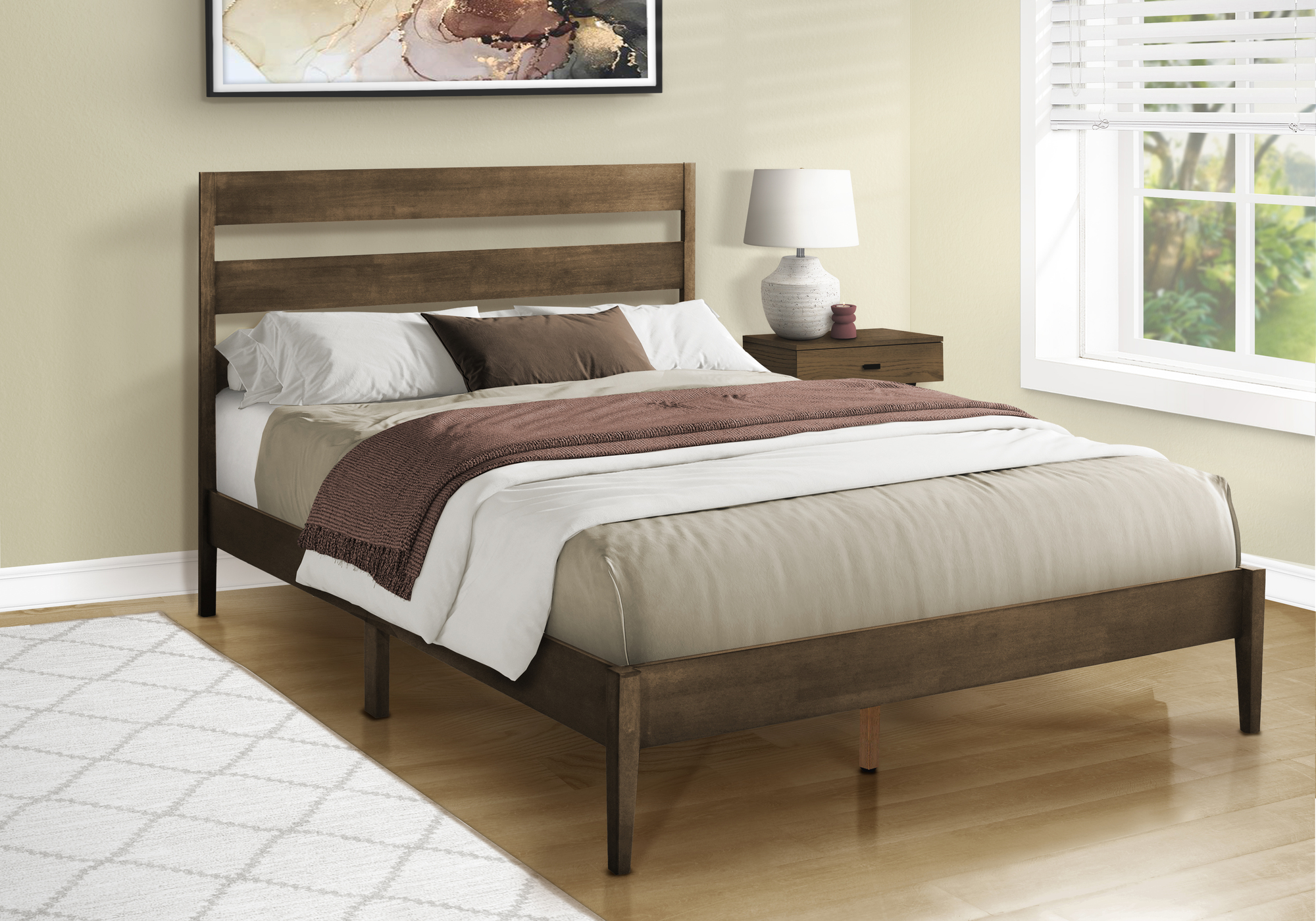 BED - QUEEN SIZE / WALNUT SOLID WOOD PLATFORM