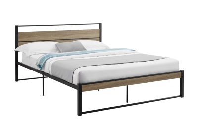 BED - QUEEN SIZE / DARK TAUPE / BLACK METAL PLATFORM