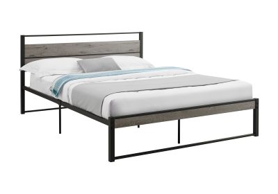 BED - QUEEN SIZE / GREY / BLACK METAL PLATFORM