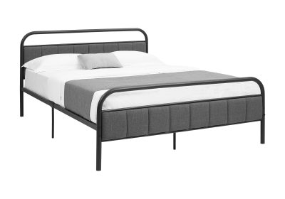 BED - QUEEN SIZE / GREY FABRIC / BLACK METAL PLATFORM