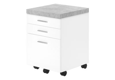 FILING CABINET - 3 DRAWER / WHITE / CEMENT-LOOK ON CASTOR