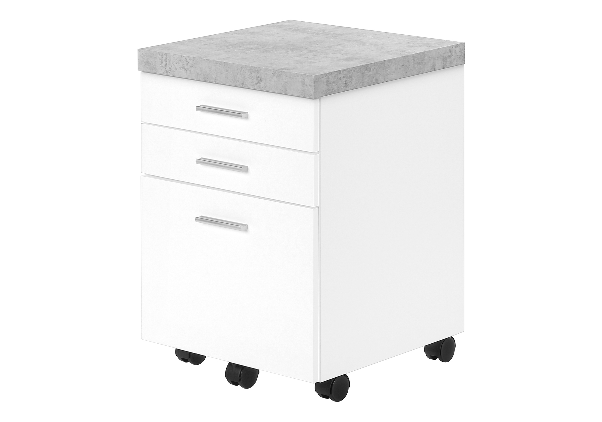 FILING CABINET - 3 DRAWER / WHITE / CEMENT-LOOK ON CASTOR - Image 2