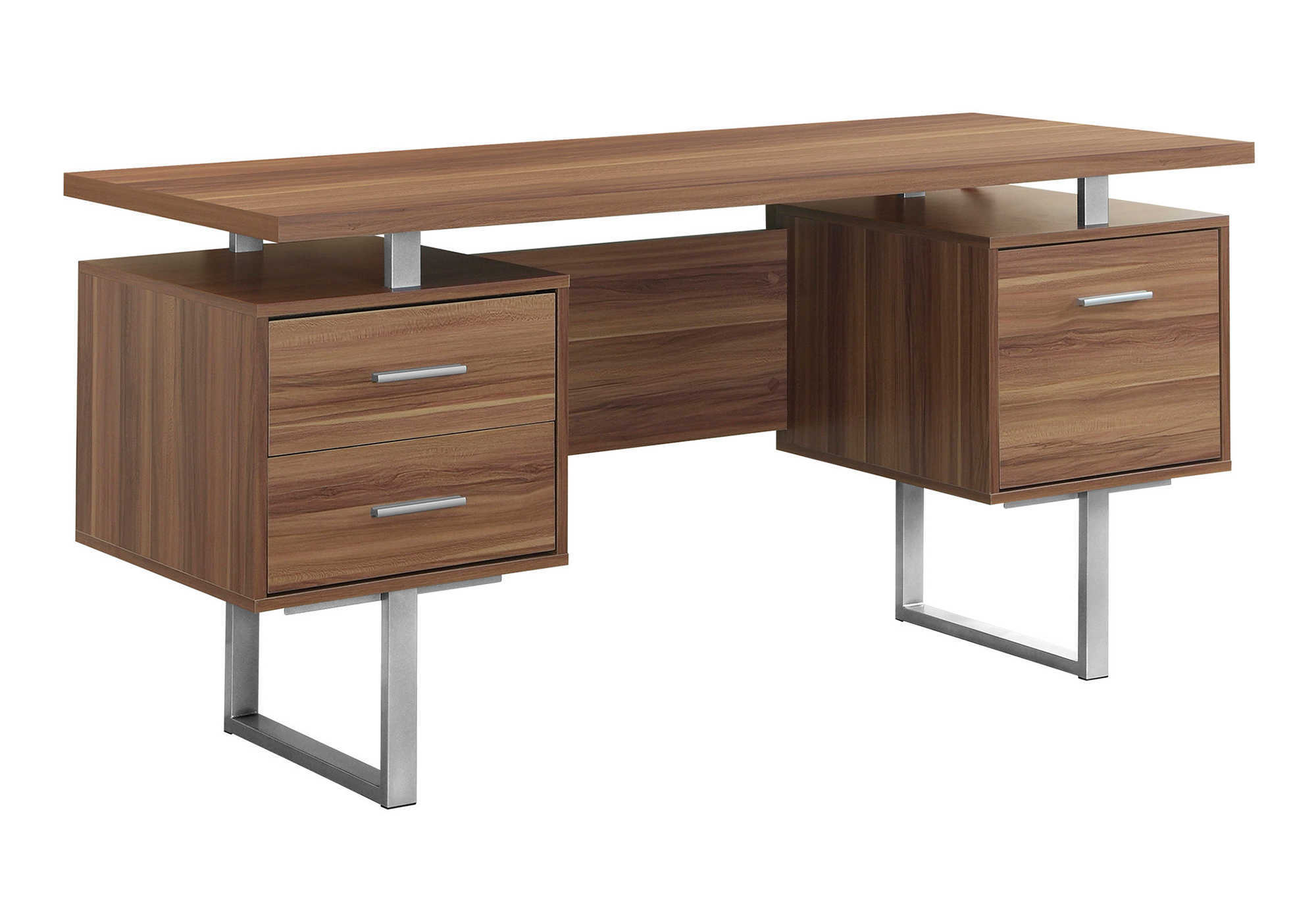 COMPUTER DESK - 60"L / WALNUT / SILVER METAL - Image 2
