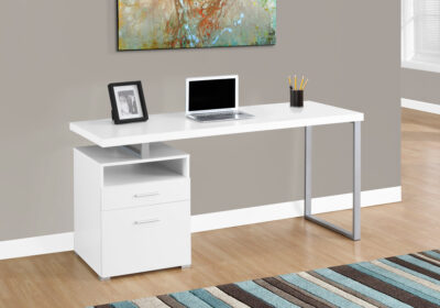COMPUTER DESK - 60"L / WHITE / SILVER METAL