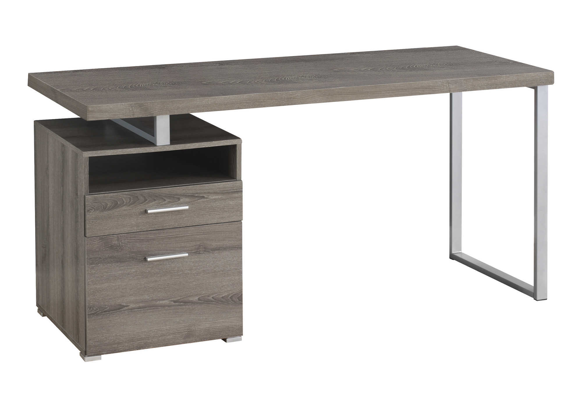 COMPUTER DESK - 60"L / DARK TAUPE / SILVER METAL - Image 2