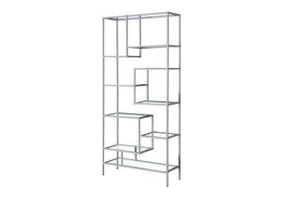BOOKCASE - 72"H / SILVER METAL WITH TEMPERED GLASS