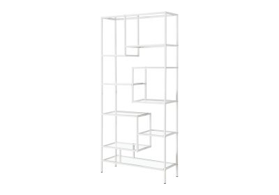 BOOKCASE - 72"H / WHITE METAL WITH TEMPERED GLASS
