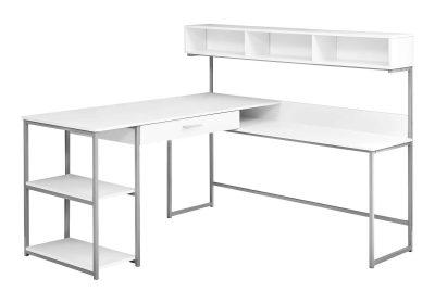 COMPUTER DESK - WHITE / SILVER METAL CORNER
