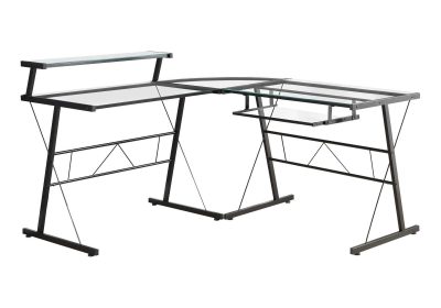 COMPUTER DESK - BLACK METAL CORNER WITH TEMPERED GLASS