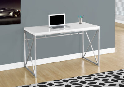 COMPUTER DESK - 48"L / GLOSSY WHITE / CHROME METAL
