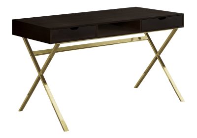 COMPUTER DESK - 48"L / ESPRESSO / GOLD METAL