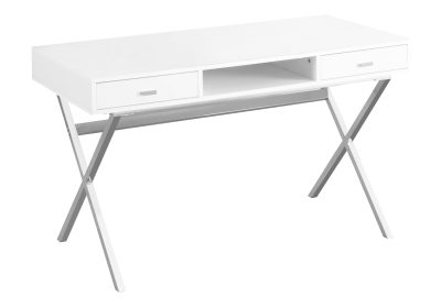 COMPUTER DESK - 48"L / GLOSSY WHITE / CHROME METAL