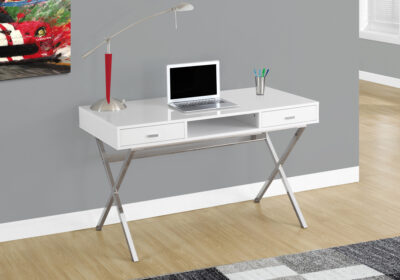 COMPUTER DESK - 48"L / GLOSSY WHITE / CHROME METAL