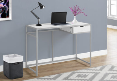 COMPUTER DESK - 42"L / WHITE / SILVER METAL