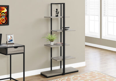 BOOKCASE - 60"H / DARK TAUPE / BLACK METAL