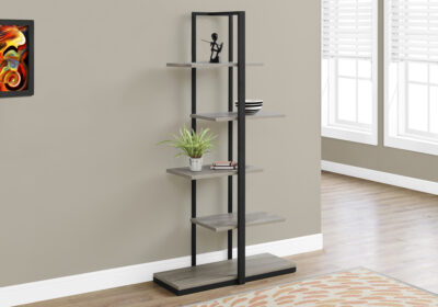BOOKCASE - 60"H / DARK TAUPE / BLACK METAL