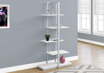 BOOKCASE - 60"H / WHITE / SILVER METAL