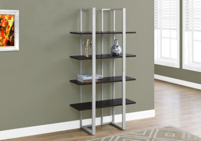 BOOKCASE - 60"H / ESPRESSO / SILVER METAL