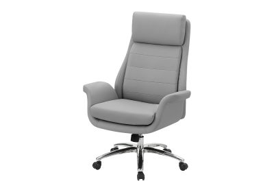 OFFICE CHAIR - LIGHT GREY LEATHER-LOOK / HIGH BACK EXECUTIVE