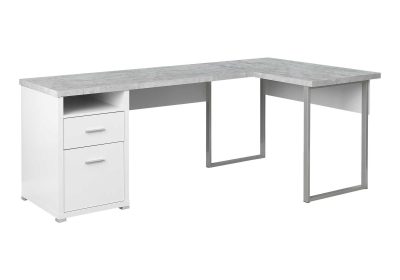 COMPUTER DESK - 80"L WHITE / CEMENT-LOOK LEFT/RIGHT FACE