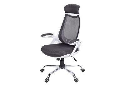 OFFICE CHAIR - WHITE / GREY MESH / CHROME HIGH-BACK EXEC